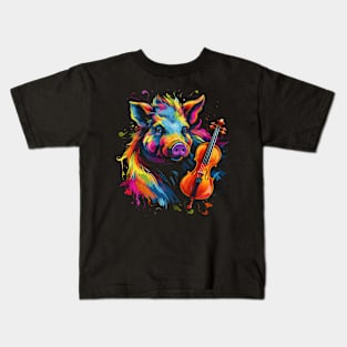 Wild Boar Playing Violin Kids T-Shirt